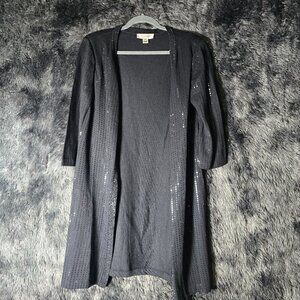St John Evening Knit Cardigan Black Open Front Embellished  Womens S